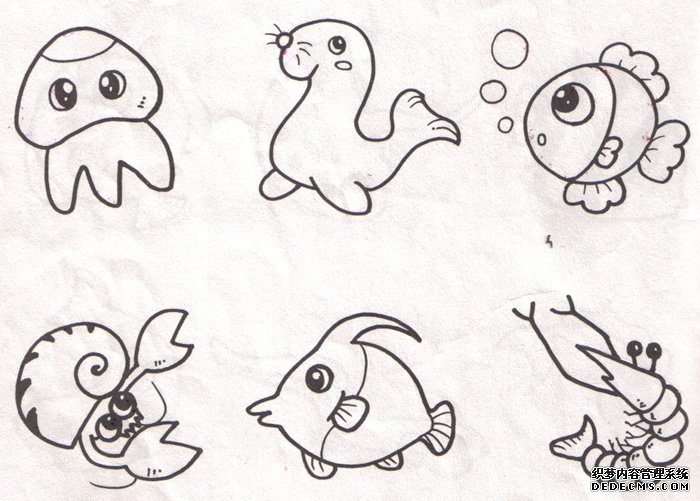 幼儿简笔画线描素材海洋动物鱼素材〔图解〕 - 淡泊 - 淡泊