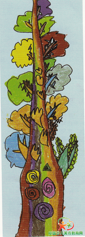 少儿美术知识油画棒--高高的树_少儿怎么用油画棒画树,幸福树少儿美术