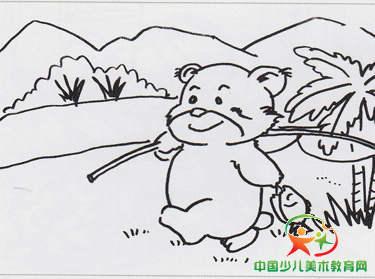 线描--熊爸爸钓鱼