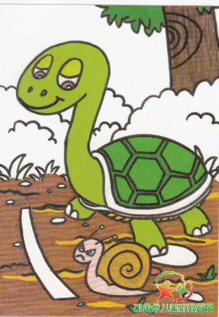 给画面中的小乌龟和小蜗牛上色,注意小乌龟的色彩要有层次,不能单一地