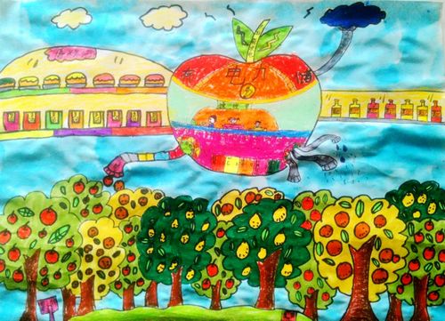 少儿书画作品-《水果加工厂》/儿童书画作品《水果厂