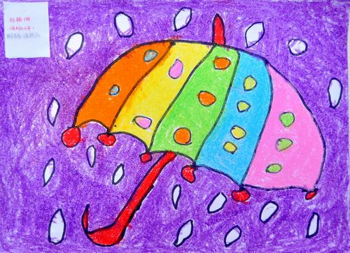雨中的小伞/少儿绘画作品/儿童画/网络美术馆_中国