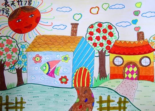 少儿书画作品-美丽的村庄/儿童书画作品美丽的村庄欣赏_中国少儿美术