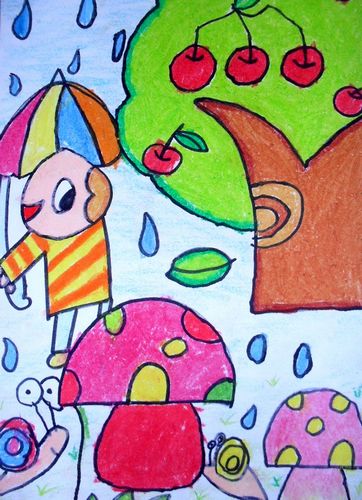 《下雨了》/少儿绘画作品/儿童画/网络美术馆_中国
