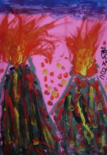 少儿书画作品-火山喷发/儿童书画作品火山喷发欣赏