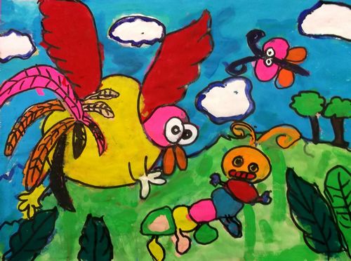 少儿书画作品-神气的大公鸡\/儿童书画作品