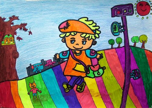 开心去上学/少儿绘画作品/儿童画/网络美术馆_中国