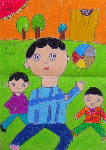 少儿书画作品-《打篮球》/儿童书画作品《打篮球》