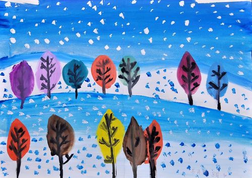 雪花飘飘/少儿绘画作品/儿童画/网络美术馆_中国少儿