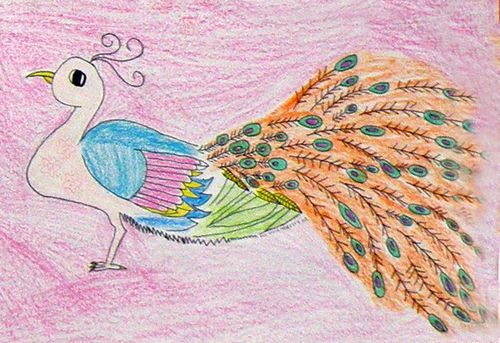 少儿书画作品-《孔雀》/儿童书画作品《孔雀》欣赏