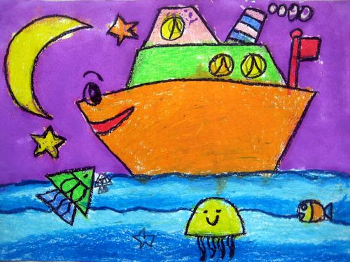 海上的轮船/少儿绘画作品/儿童画/网络美术馆_中国少儿美术教育网