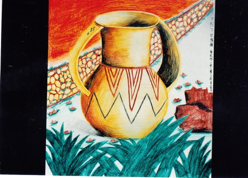 夕阳下的陶罐/少儿绘画作品/儿童画/网络美术馆_中国