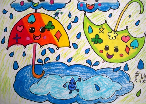 雨中的伞/少儿绘画作品/儿童画/网络美术馆_中国少儿美术教育网