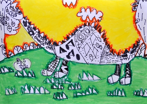 吃苹果的恐龙/少儿绘画作品/儿童画/网络美术馆_中国少儿美术教育网