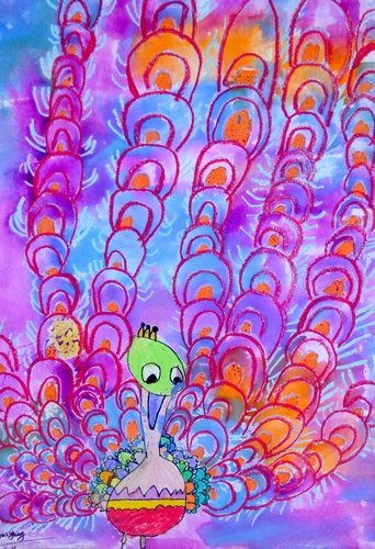 孔雀开屏/少儿绘画作品/儿童画/网络美术馆_中国少儿美术教育网