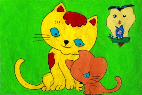 大猫咪与小猫咪/少儿绘画作品/儿童画/网络美术馆_中国少儿美术教育网