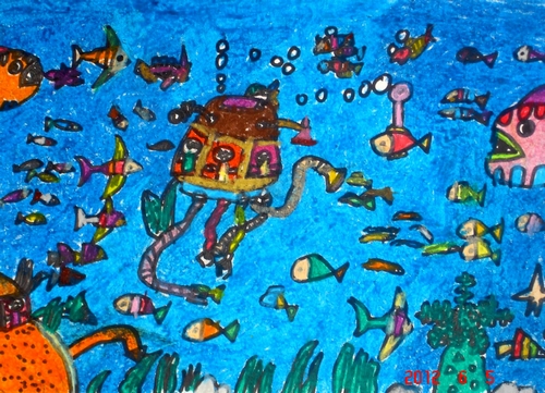 海底探险/少儿绘画作品/儿童画/网络美术馆_中国少儿