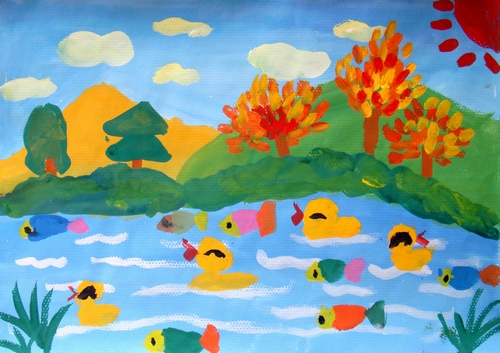 夏日的小河/少儿绘画作品/儿童画/网络美术馆_中国少儿美术教育网