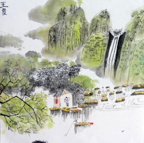 青色山水/少儿绘画作品/儿童画/网络美术馆_中国少儿美术教育网
