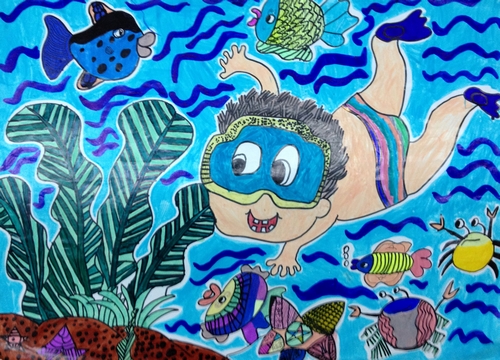 潜水员/少儿绘画作品/儿童画/网络美术馆_中国少儿