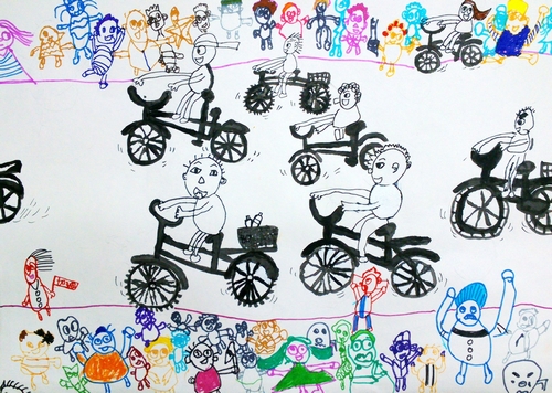 自行车大赛/少儿绘画作品/儿童画/网络美术馆_中国