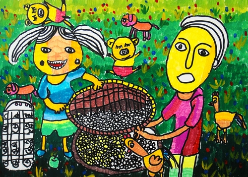 幸福的丰收/少儿绘画作品/儿童画/网络美术馆_中国