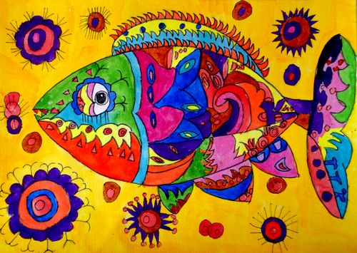 少儿书画作品-有鱼的装饰画/儿童书画作品有鱼的装饰画欣赏_中国少儿