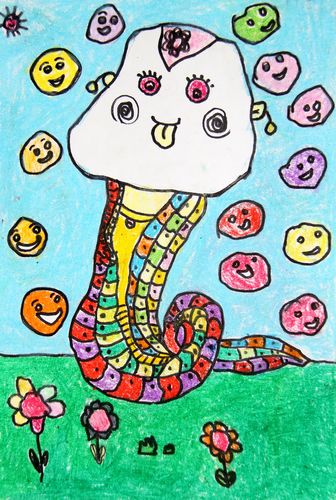 漂亮彩蛇/少儿绘画作品/儿童画/网络美术馆_中国少儿