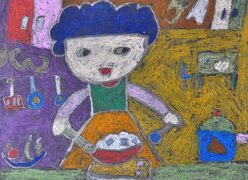少儿书画作品-妈妈在做饭/儿童书画作品妈妈在做饭