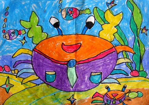 少儿书画作品-《散步的螃蟹》/儿童书画作品《散步的