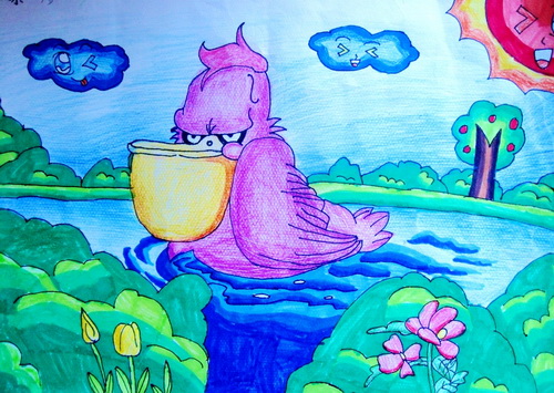 《鹈鹕鸟》/少儿绘画作品/儿童画/网络美术馆_中国