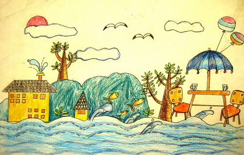 少儿书画作品《海边风景/儿童书画作品《海边风景》欣赏_中国少儿
