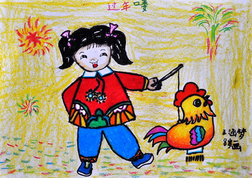 春节国画儿童画作品 儿童画春节简笔画图片