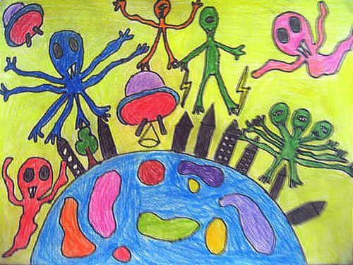 外星人入侵/少儿绘画作品/儿童画/网络美术馆_中国