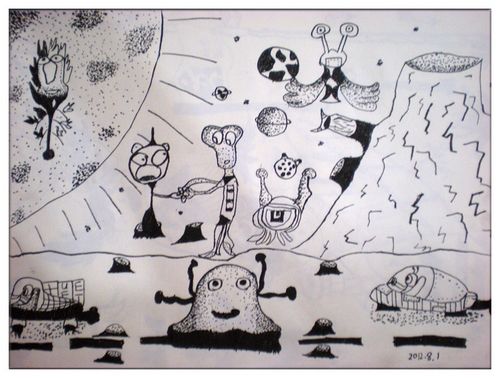 《火星朋友/少儿绘画作品/儿童画/网络美术馆_中国少儿美术教育网
