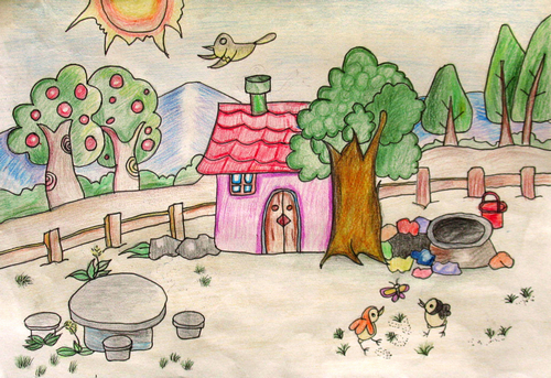 外婆家的院子/少儿绘画作品/儿童画/网络美术馆_中国少儿美术教育网