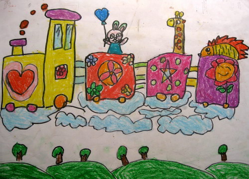 快乐火车/少儿绘画作品/儿童画/网络美术馆_中国少儿美术教育网