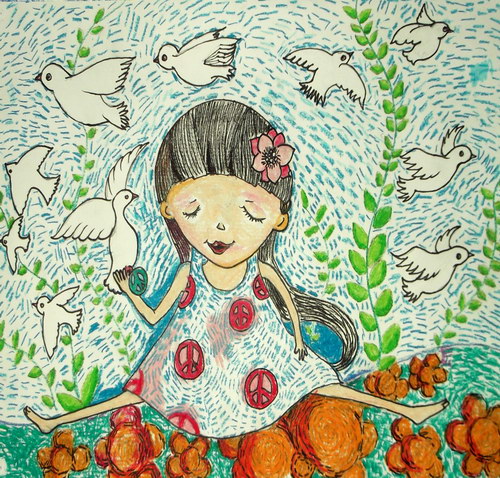 放飞和平/少儿绘画作品/儿童画/网络美术馆_中国少儿美术教育网