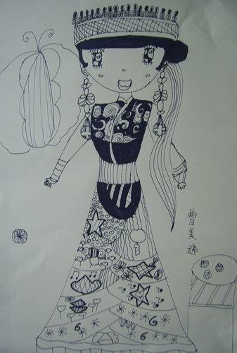 《苗族姑娘》/少儿绘画作品/儿童画/网络美术馆_中国少儿美术教育网