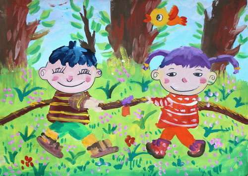 作品名称《拔河》作者姓名许翰杰作者年龄7 岁作品类别蜡笔画奖项