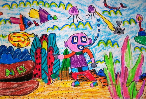 潜水员/少儿绘画作品/儿童画/网络美术馆_中国少儿