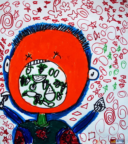 《大口吃饭不挑食》/少儿绘画作品/儿童画/网络美术馆