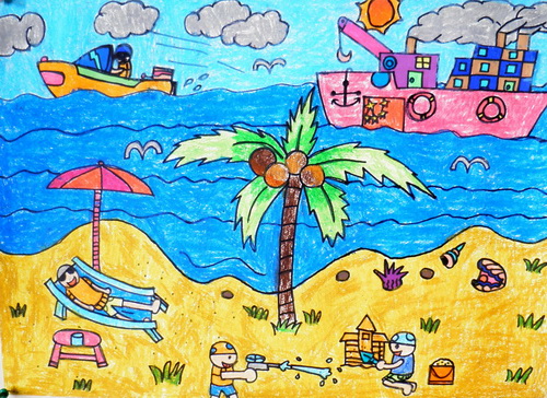 《沙滩美景》/少儿绘画作品/儿童画/网络美术馆_中国