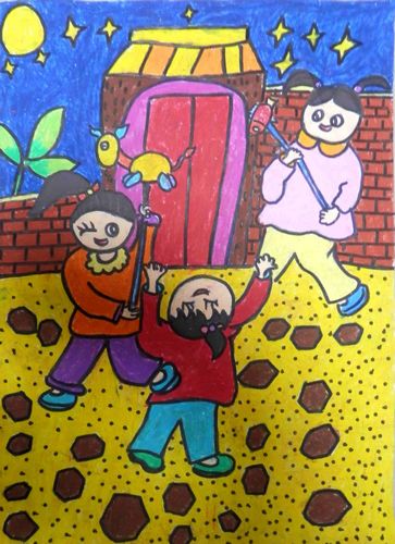 《过新年》/少儿绘画作品/儿童画/网络美术馆_中国