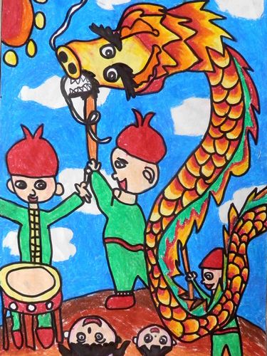 《新年舞龙》/少儿绘画作品/儿童画/网络美术馆_中国