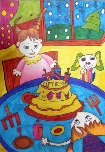 《生日快乐/少儿绘画作品/儿童画/网络美术馆_中国少儿美术教育网