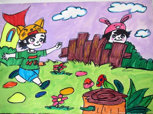 捉迷藏/少儿绘画作品/儿童画/网络美术馆_中国少儿