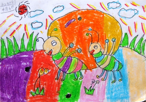 蚂蚁搬食物/少儿绘画作品/儿童画/网络美术馆_中国少儿美术教育网