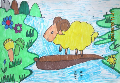 《小山羊过河》/少儿绘画作品/儿童画/网络美术馆
