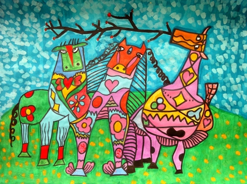 三马图/少儿绘画作品/儿童画/网络美术馆_中国少儿